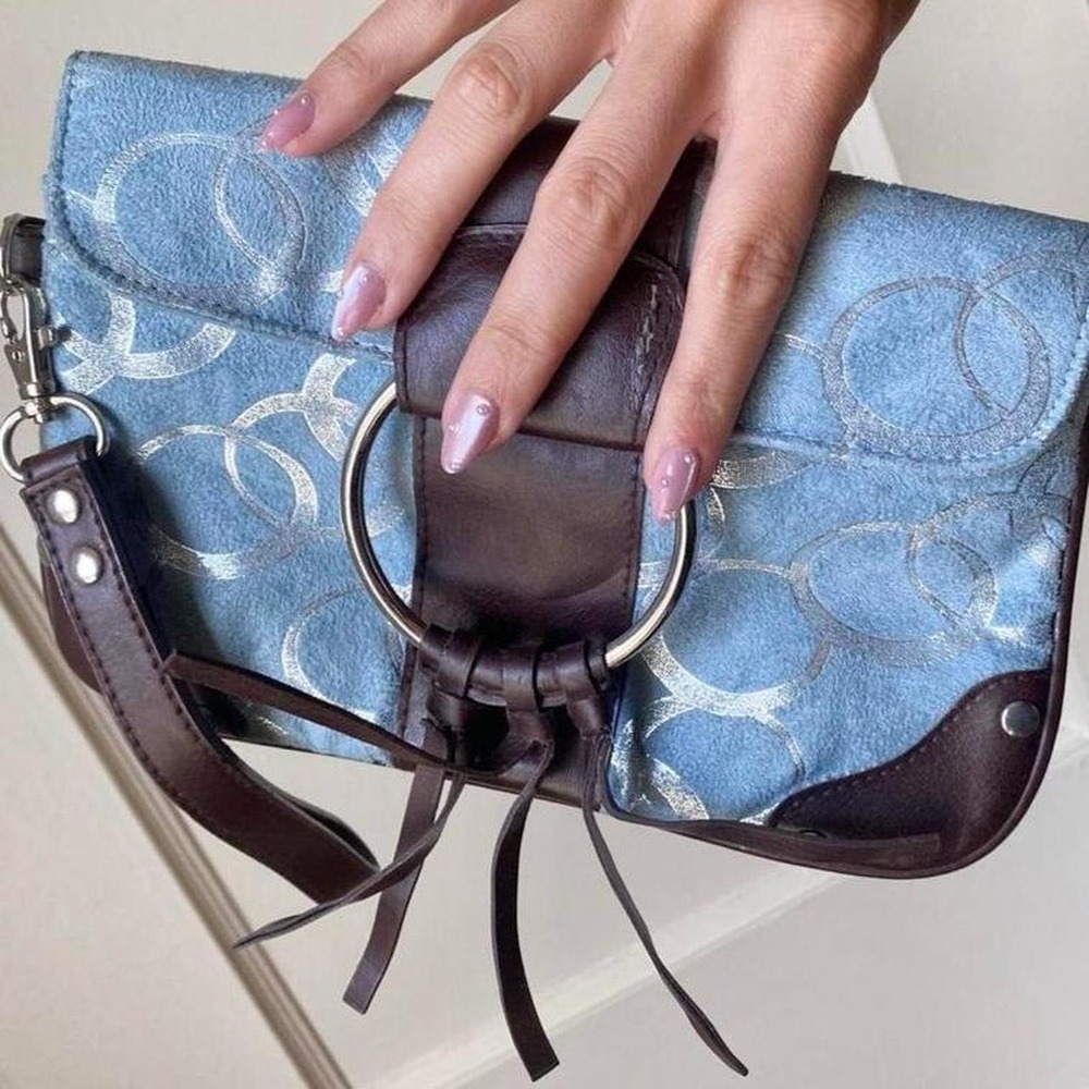 Vintage 90s y2k baby blue and brown mini purse clutch